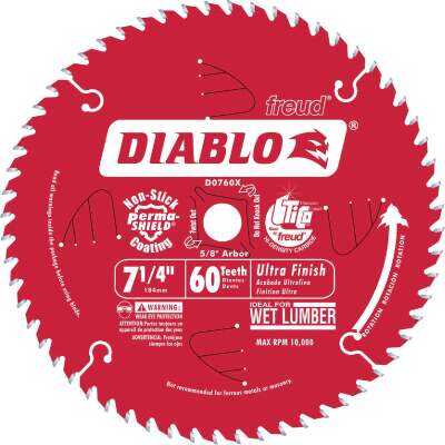 Diablo 7-1/4 In. 60-Tooth Finish/Wet Lumber Circular Saw Blade